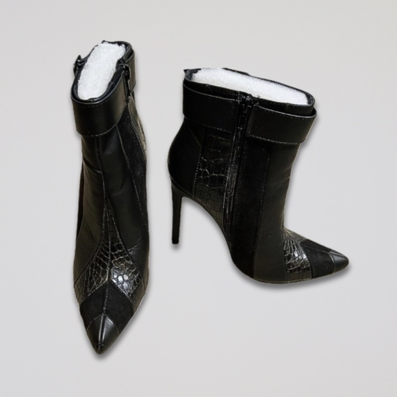 Tori Stiletto Boots Pointed Toe Glossy Croc Panel Zipper Black Women’s 7.5 NWT - Picture 3 of 14